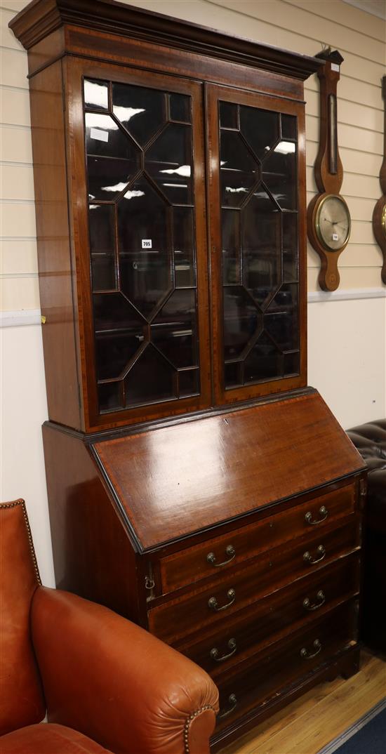 Edwardian mahogany bureau bookcase, W98cm